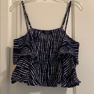 Navy and White ruffled Crop Top